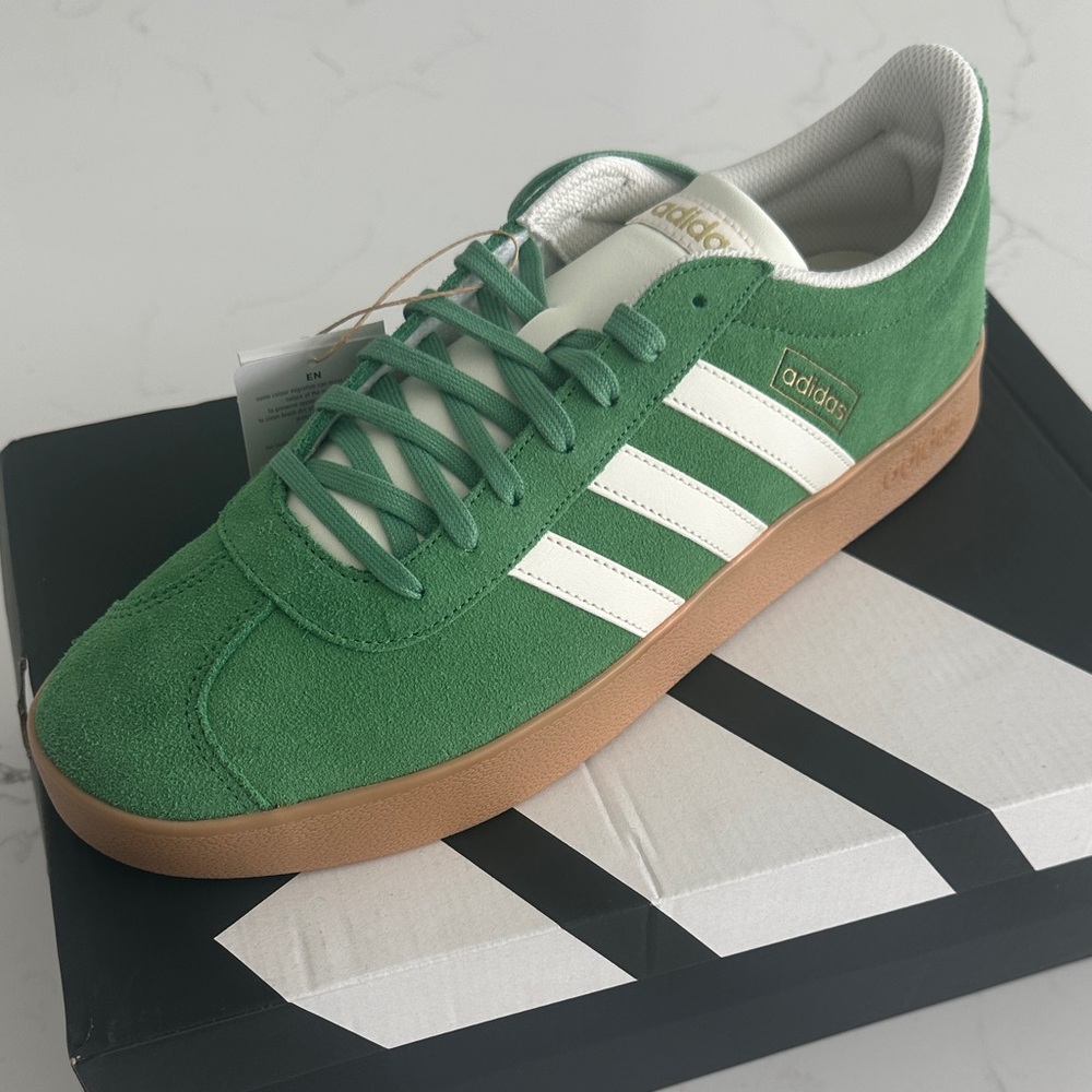 Adidas Men's Green and White Suede Sneakers